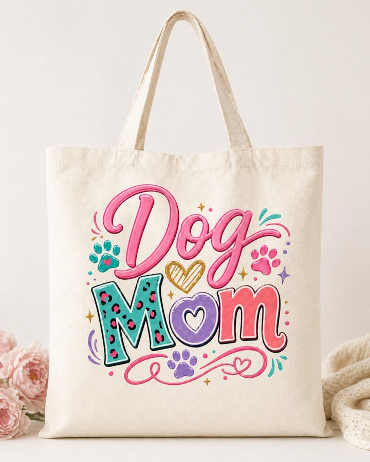 Dog Mom printed tote bag design